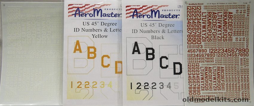 Aeromaster 1/72 Four sets US 45 Degree ID Numbers and Letters in Black / White / Red / Yellow plastic model kit